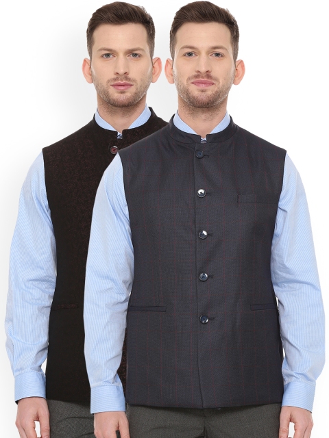 

Van Heusen Men Pack of 2 Maroon & Blue Nehru Jackets