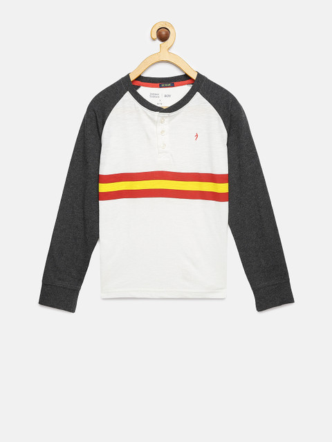

Indian Terrain Boys White & Red Striped Henley Neck T-shirt