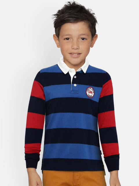 

Indian Terrain Boys Blue Striped Polo Collar T-shirt