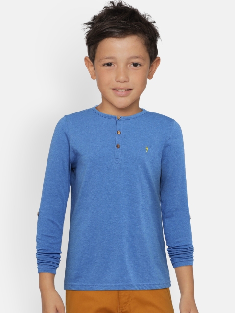 

Indian Terrain Boys Blue Solid Henley Neck T-shirt