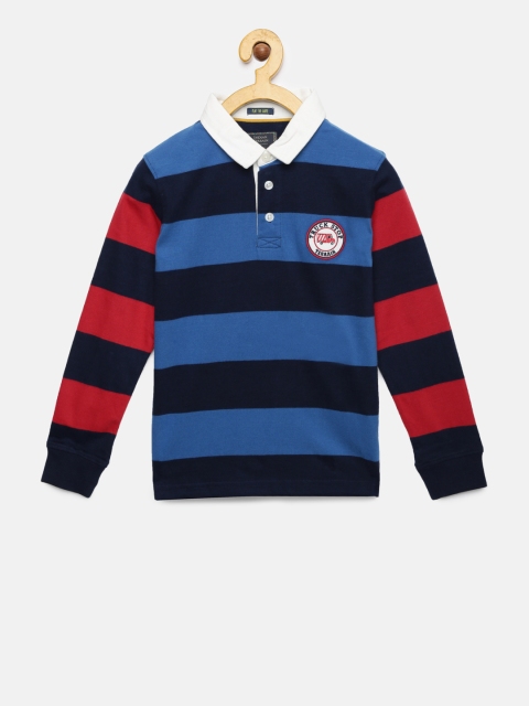 

Indian Terrain Boys Blue & Black Striped Polo Collar T-shirt
