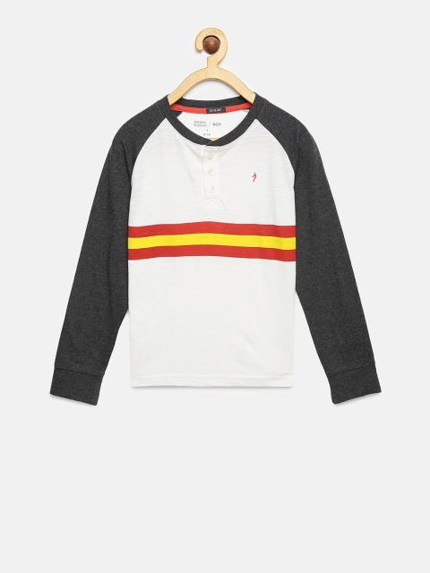 

Indian Terrain Boys Charcoal Grey Striped Round Neck T-shirt