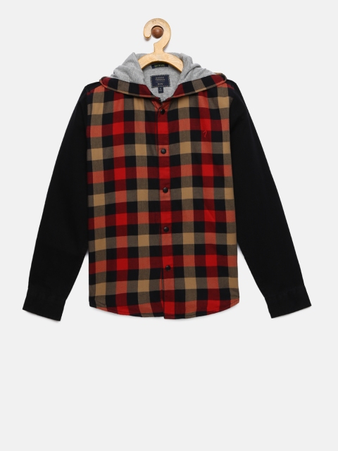 

Indian Terrain Boys Black & Red Regular Fit Checked Casual Shirt
