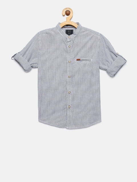 

Indian Terrain Boys Navy Blue & White Regular Fit Striped Casual Shirt
