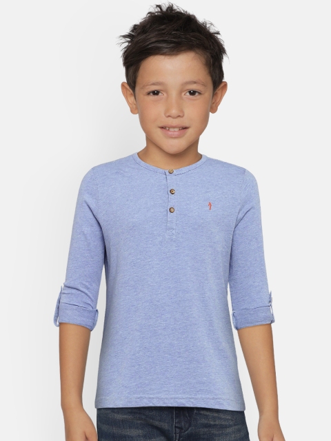 

Indian Terrain Boys Blue Solid Henley Neck T-shirt