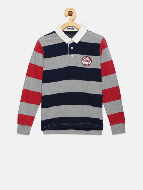 

Indian Terrain Boys Grey Striped Polo Collar T-shirt