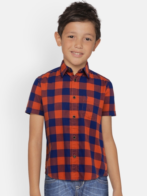 

Indian Terrain Boys Orange & Blue Regular Fit Checked Casual Shirt