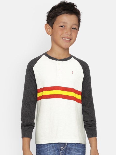 

Indian Terrain Boys White & Red Striped Henley Neck T-shirt