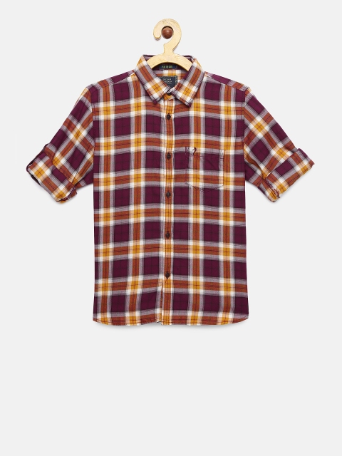 

Indian Terrain Boys Purple & Yellow Regular Fit Checked Casual Shirt