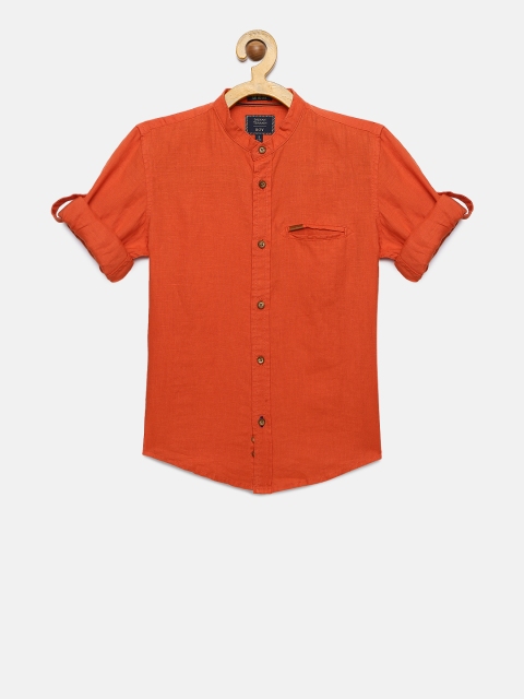 

Indian Terrain Boys Orange Regular Fit Solid Linen Casual Shirt