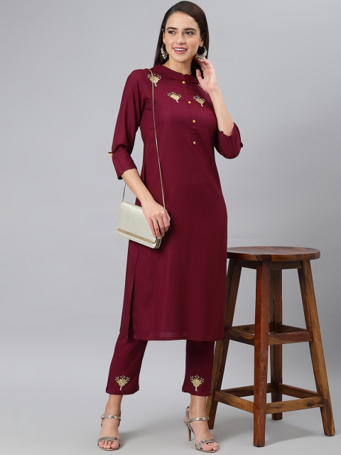 

Khushal K Women Maroon Solid Kurta with Trousers