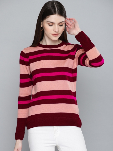 

Chemistry Edition Women Maroon & Peach-Coloured Striped Sweater