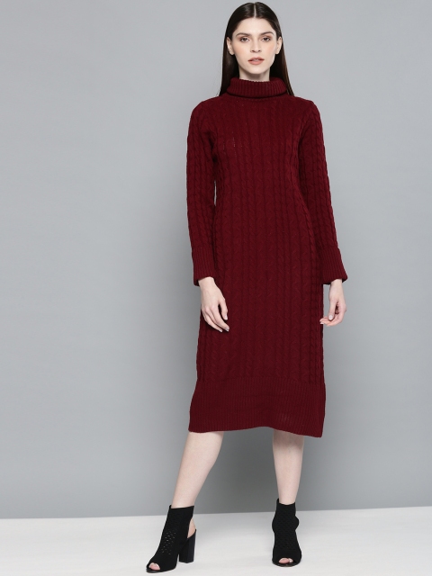 

Chemistry Edition Women Self Design Maroon Sweater Dress