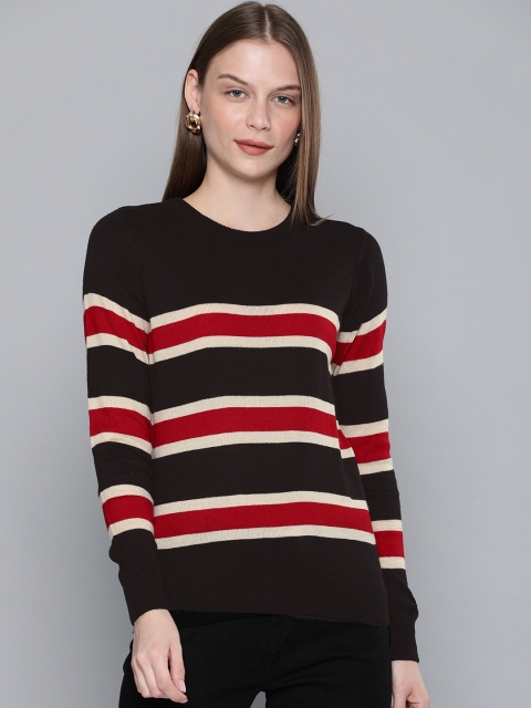 

Chemistry Edition Women Black & Red Striped Pullover Sweater