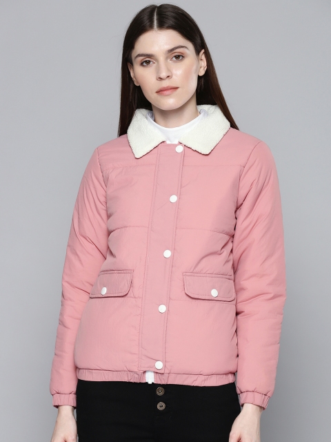 

Chemistry Edition Women Pink Solid Faux Fur Trim Puffer Jacket