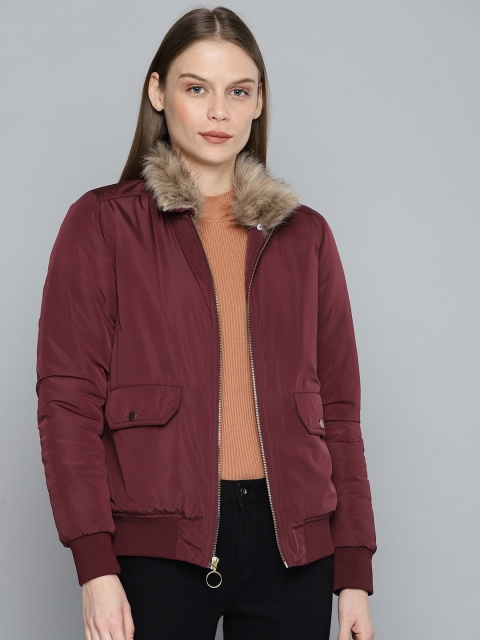 

Chemistry Edition Women Burgundy Solid Bomber Jacket