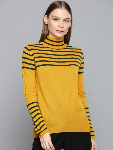 

Chemistry Edition Women Mustard Yellow & Green Striped Sweater