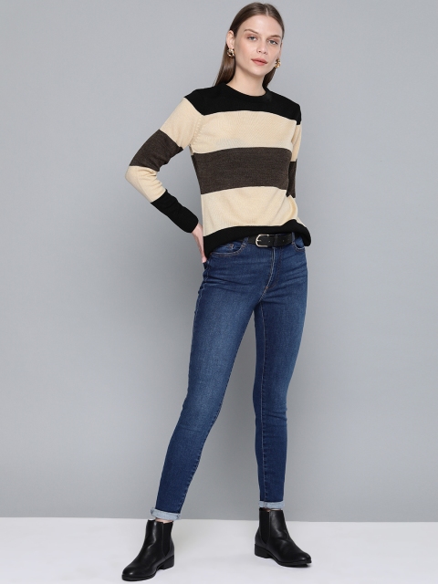 

Chemistry Edition Women Beige & Black Colourblocked Sweater