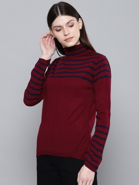 

Chemistry Edition Women Maroon & Navy Blue Striped Sweater