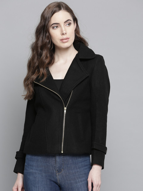 

Chemistry Edition Women Black Solid Asymmetric Closure Jacket