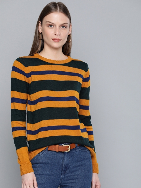 

Chemistry Edition Women Mustard Yellow & Navy Blue Striped Sweater