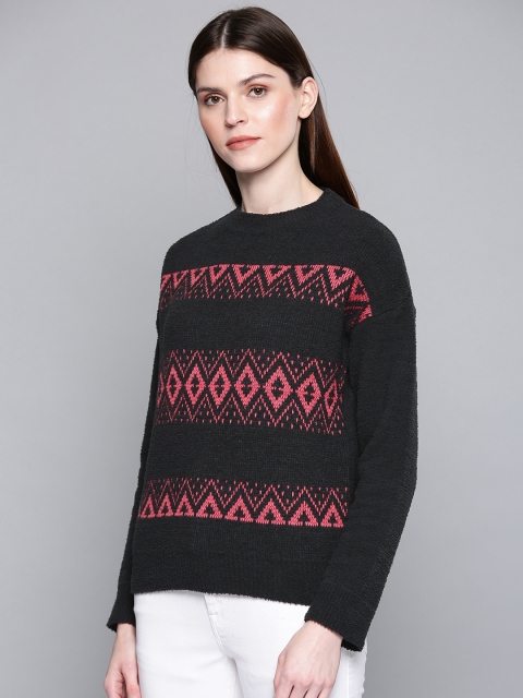 

Chemistry Edition Women Black & Pink Self Design Sweater