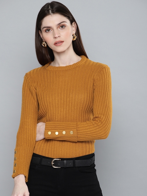 

Chemistry Edition Women Mustard Yellow Ribbed Pullover Sweater