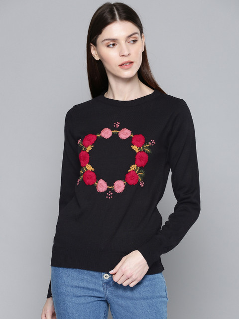 

Chemistry Edition Women Black Self Design Sweater