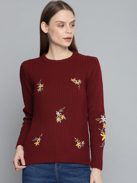 

Chemistry Edition Women Maroon Embroidered Sweater