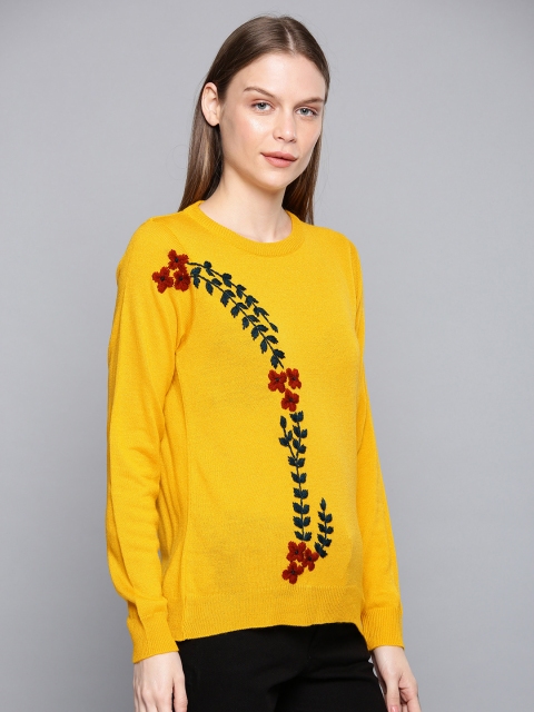 

Chemistry Edition Women Mustard Yellow Self Design Sweater