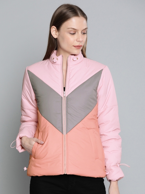 

Chemistry Edition Women Pink & Grey Colourblocked Puffer Jacket