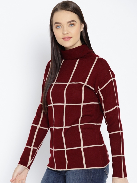 

Chemistry Edition Women Maroon & Off-White Checked Pullover