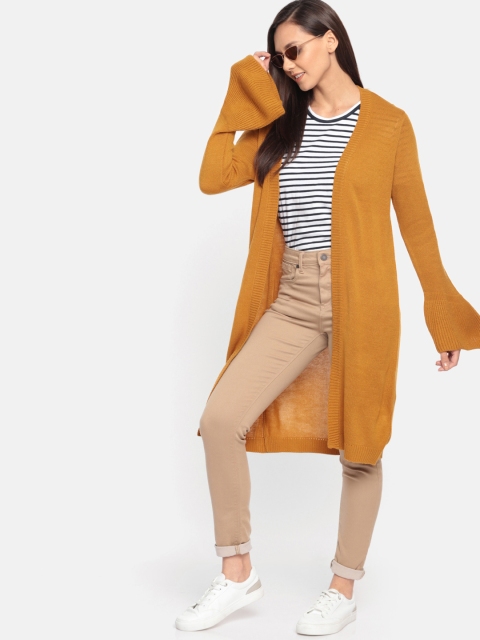 

Chemistry Edition Women Mustard Yellow Self Design Front Open Sweater