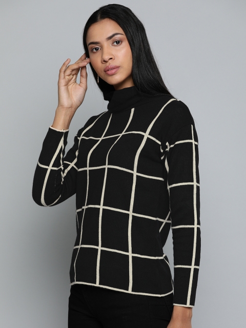 

Chemistry Edition Women Black & Off-White Checked Pullover Sweater
