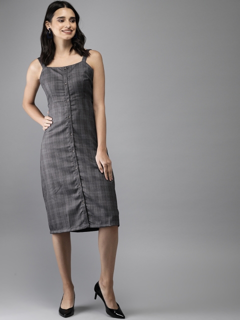 

Moda Rapido Women Charcoal Grey Checked Sheath Dress