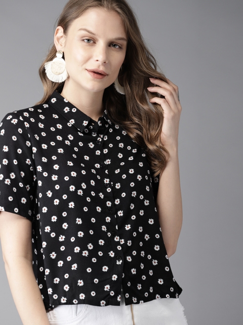 

HERE&NOW Women Black & Off-White Regular Fit Printed Casual Shirt