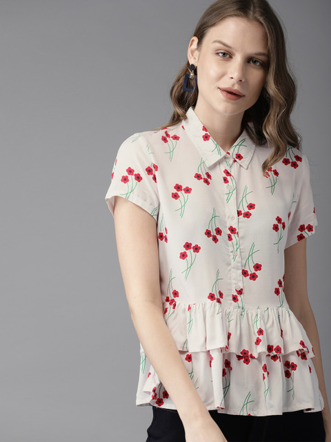 

HERE&NOW Women White & Red Printed A-Line Top