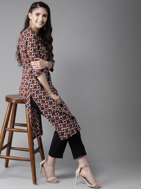 

HERE&NOW Women Brown & Off-White Printed Straight Kurta
