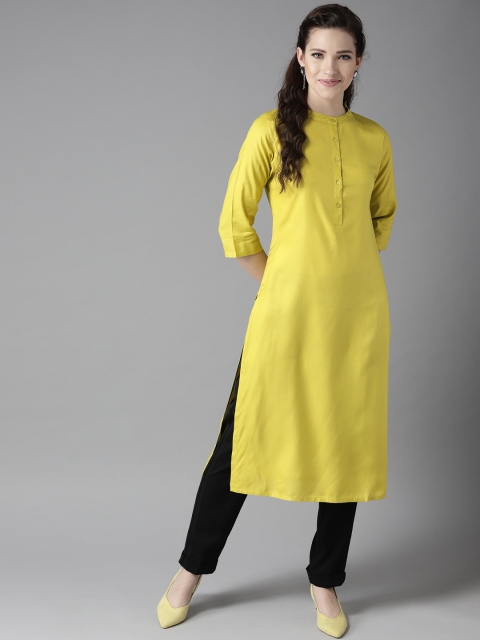 

HERE&NOW Women Lime Green Solid Straight Kurta