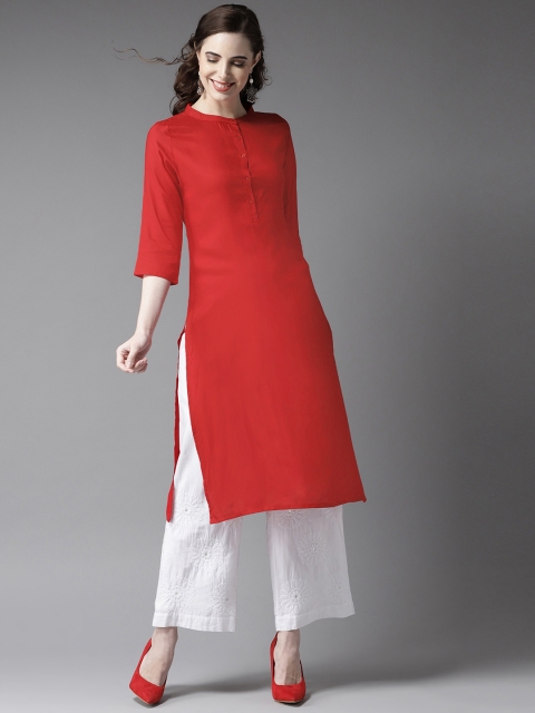 

HERE&NOW Women Red Solid Straight Kurta