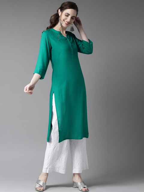 

HERE&NOW Women Green Solid Straight Kurta