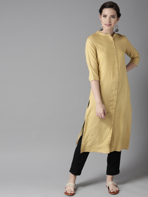 

HERE&NOW Women Beige Solid Straight Kurta