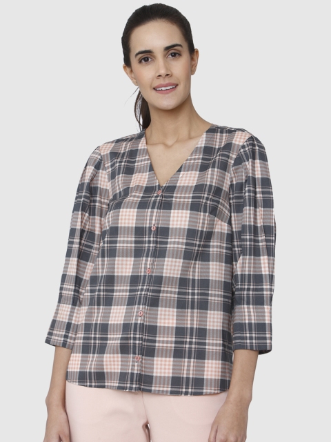 

Vero Moda Women Pink & Grey Checked Regular Fit Shirt