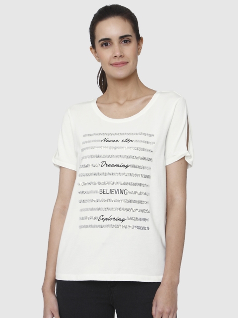 

Vero Moda Women White Self Design T-shirt