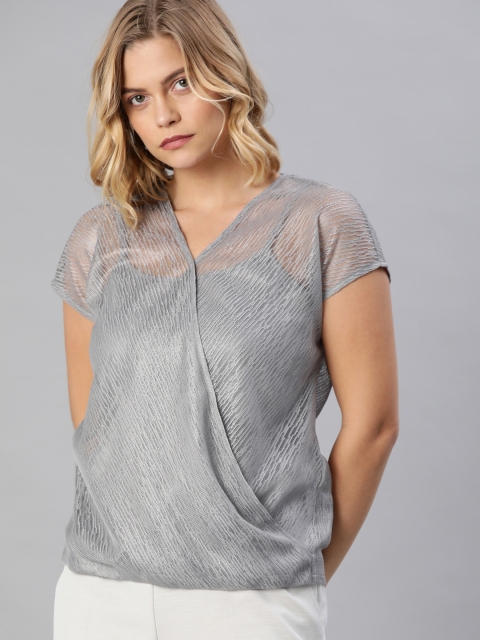 

Vero Moda Women Grey Self Design Wrap Top with Camisole