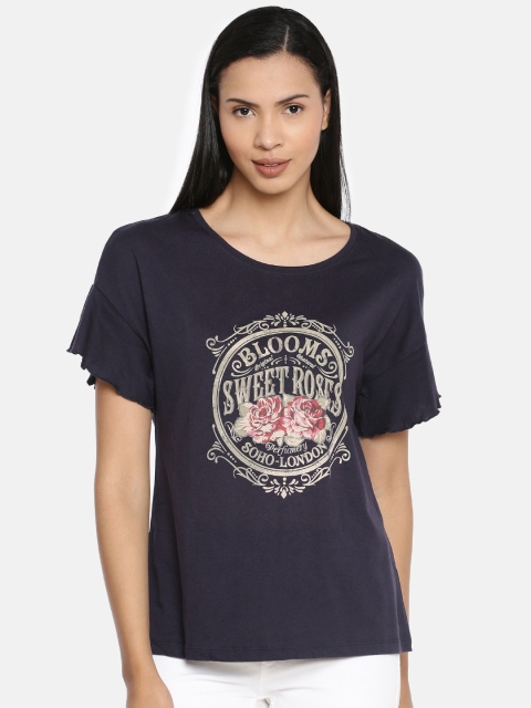 

Vero Moda Women Navy Blue Printed Round Neck T-shirt