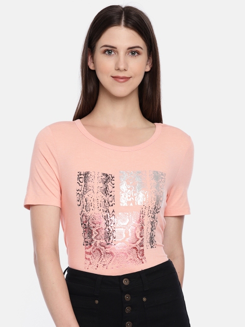 

Vero Moda Women Peach-Coloured Printed Styled Back Top