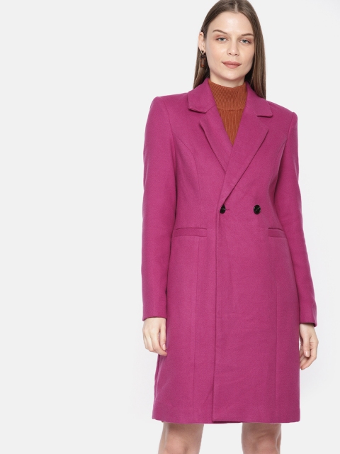 

Vero Moda Women Fuchsia Pink Solid Regular Fit Longline Overcoat