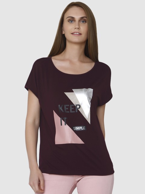 

Vero Moda Women Maroon Printed Regular Fit T-shirt
