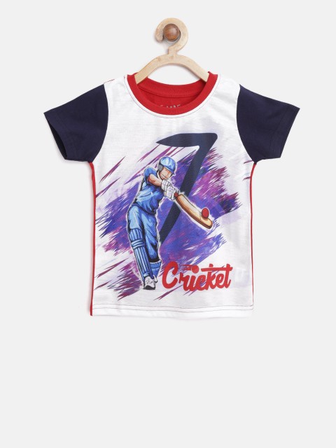 

GAME BEGINS Boys White & Blue Printed Round Neck T-shirt